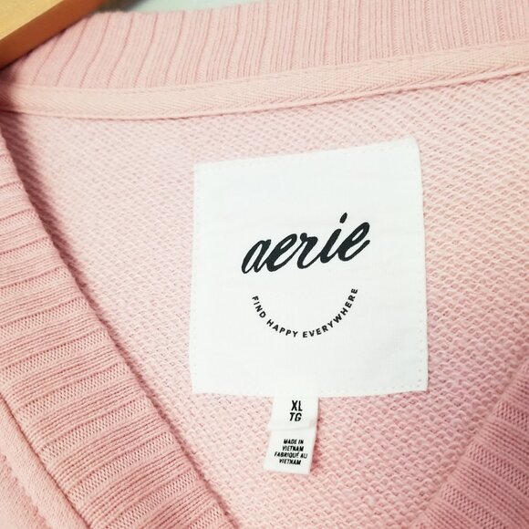 Aerie Down to Earth Slouchy Oversized Crewneck Pullover Sweatshirt Pink XL $69 - Picture 7 of 15